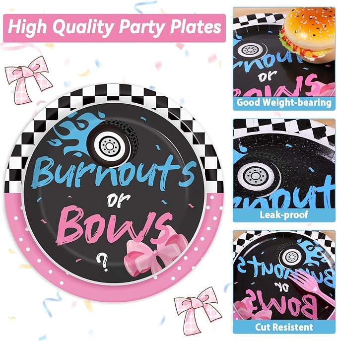 24 Guests Burnouts or Bows Gender Reveal Paper Plates Napkins Gender Reveal - Image 3