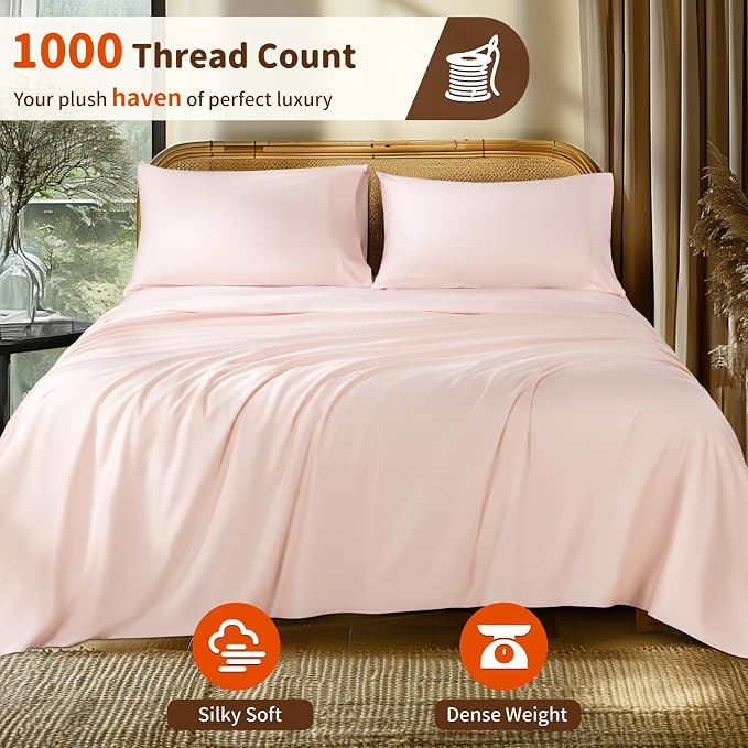 LBRO2M 1000 Thread Count 100% Egyptian Cotton Sheets Set Twin, 3 Piece Sets Bed - Image 2