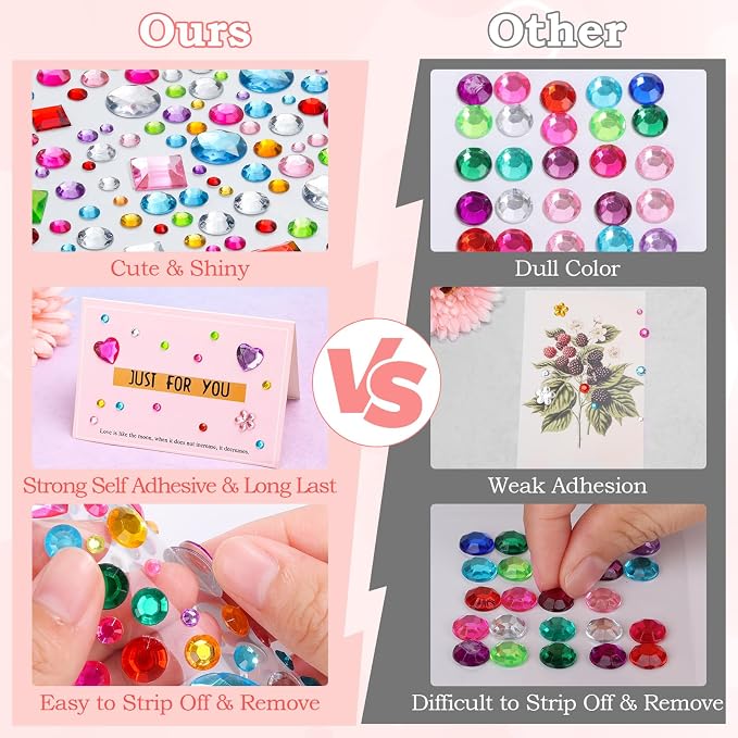 Lezmarket Gems Stickers for Kids Crafts, 10 Sheets Self-Adhesive Jewels - Image 7