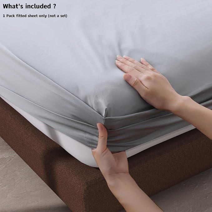 100% Egyptian Cotton Fitted Sheet King Size Gray, 600 Thread Count, 8-16" Deep - Image 4