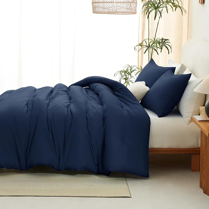 CozyLux California King Comforter Set Navy Blue, 3 Pieces Cal King Solid - Image 7