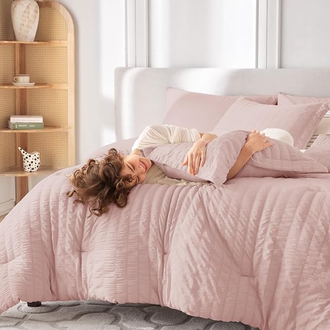 MUXHOMO 5 Pieces Twin XL Comforter Set, Seersucker Bed in a Bag Twin XL Size - Image 7
