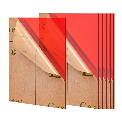 Lesnlok Red Acrylic Sheets 1/8 inch Thick 3mm 6 Pack 5 x 7 Clear Plexiglass by Lesnlok
