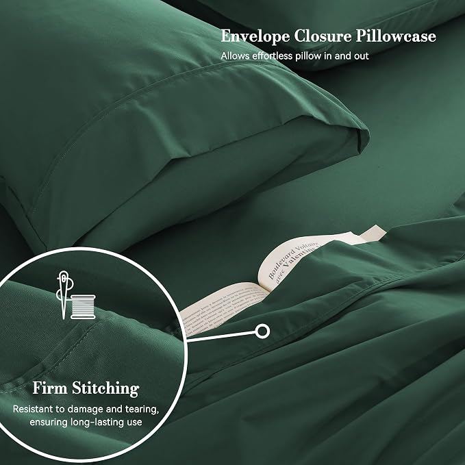 King Sheet Set 4 Piece, Wrinkle Free, Oeko-Tex Certified Bedsheets，Olive Green - Image 4