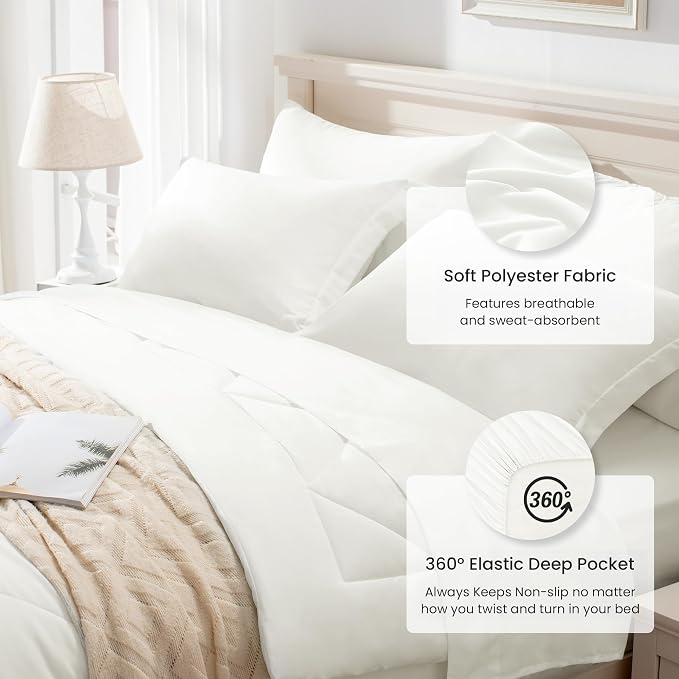 Love's cabin Twin XL Comforter Set Ivory, 5 Pieces Twin XL Bed in a Bag - Image 5