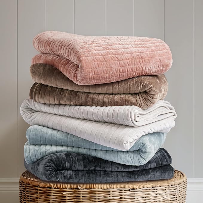 EVERGRACE Velvet Quilt Set Queen Size, Luxurious Soft Striped Channel Bedding - Image 7