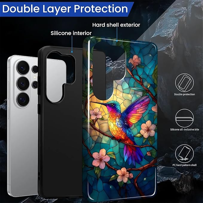 for Samsung Galaxy S26 Ultra Case, Stained Glass Hummingbird Pattern Glossy 2 - Image 6