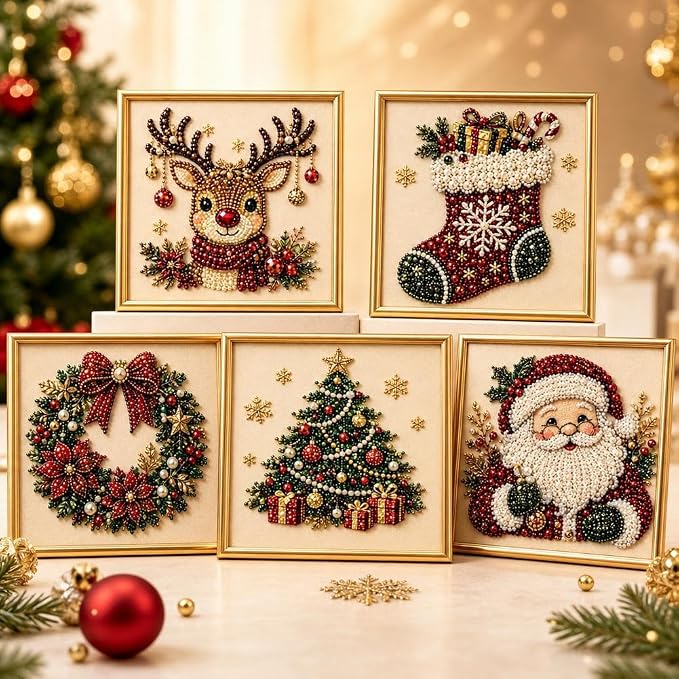 DIY Christmas Pearl Diamond Art Painting Kit, Cute Santa Elk Christmas Pearl - Image 7