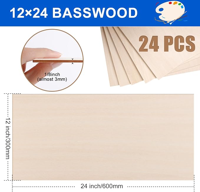 24 Pack Basswood Sheets 12"x24"x1/8", 3mm Basswood - Image 2