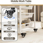 Craft Table with Wheels & Drawer, Extendable Cart with Pegboard, Arts and - Image 5