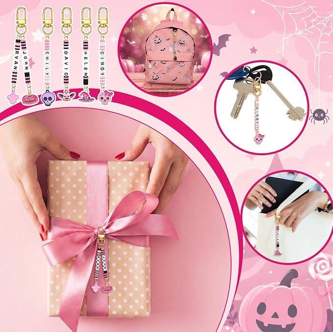 Tondiamo 2823 Pcs Pink Halloween Bead Keychain DIY Craft Making Kit Key Ring - Image 5