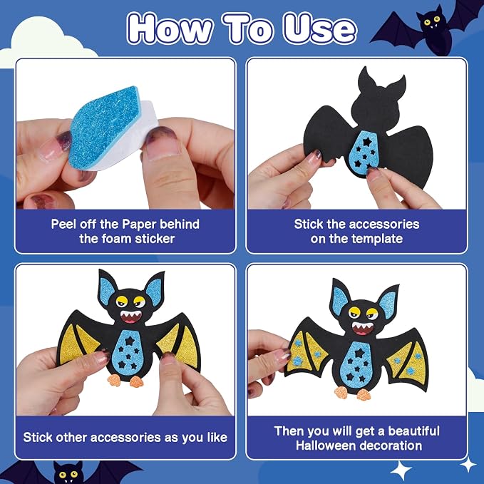 Fennoral 12 Pack Bat Crafts for Kids Bat Crafts Kits Make You Own Bat Foam - Image 3