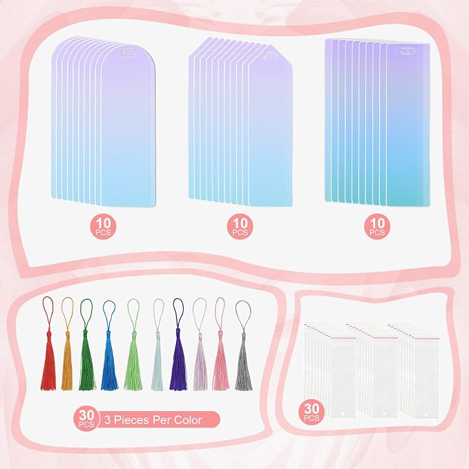 90Pcs Acrylic Bookmark Blanks Kit, 30 Set Iridescent Clear Acrylic Bookmarks - Image 6