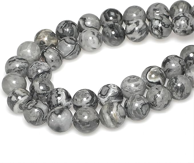 MJDCB AAA Natural Map Stone Beads Gray Picasso Stone Beads - Image 3