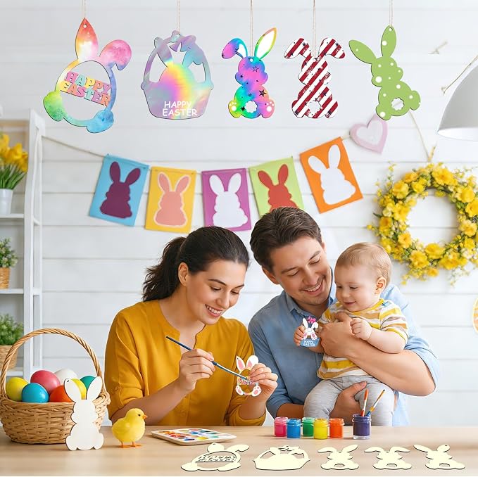 30Pcs Paintable Wooden Easter Bunnies Ornaments Unfinished Wood Cutouts - Image 4