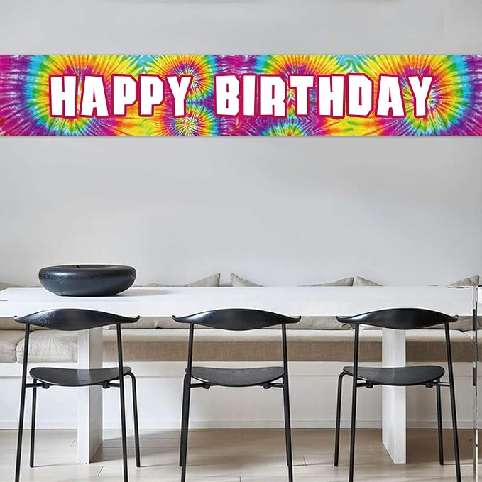 Tie Dye Birthday Banner, Large Happy Birthday Sign, Tie Dye Birthday Party - Image 4