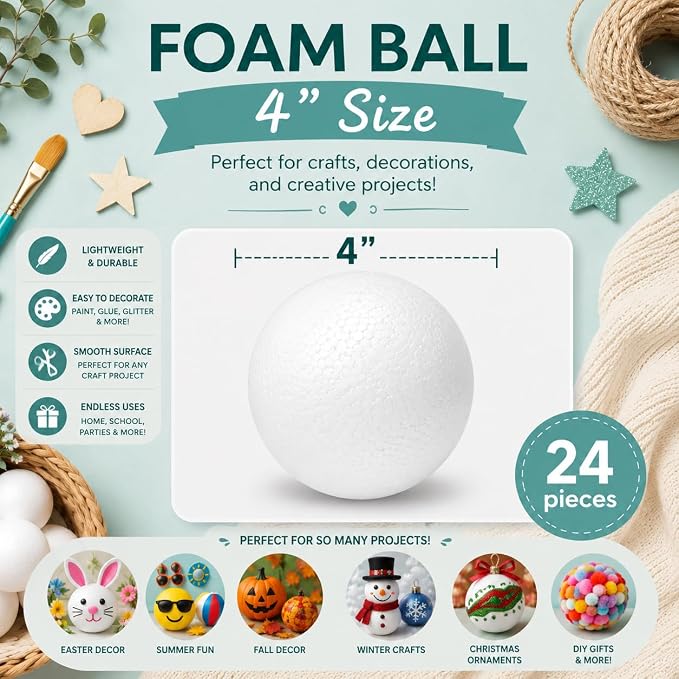 Evershine 24 Pack 4 Inch Craft Foam Ball - Image 2