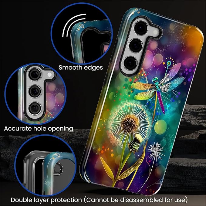 for Samsung Galaxy S23 Plus Case, Dragonfly Dandelion Colorful Pattern Glossy 2 - Image 5