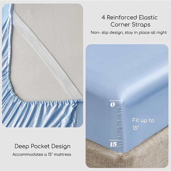 MR&HM Satin Bed Sheets, Queen Size Sheets Set - Image 5
