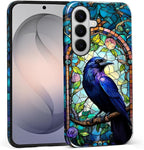 for Samsung Galaxy S26+ Case, Crow Faux Stained Glass Pattern Glossy 2 in 1 by Teonvpu
