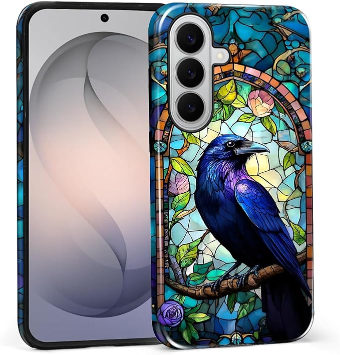 for Samsung Galaxy S26+ Case, Crow Faux Stained Glass Pattern Glossy 2 in 1 by Teonvpu