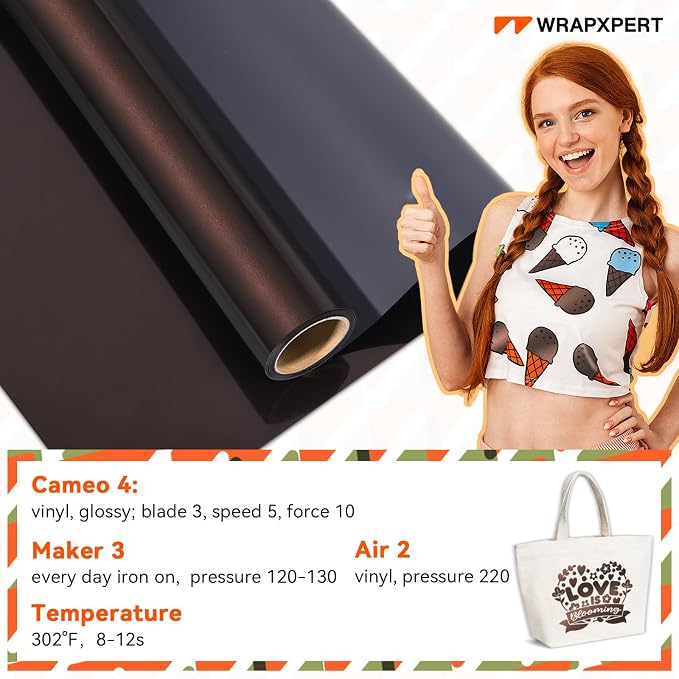 WRAPXPERT Metallic Brown HTV Heat Transfer Vinyl Roll, Heat Press Vinyl - Image 2