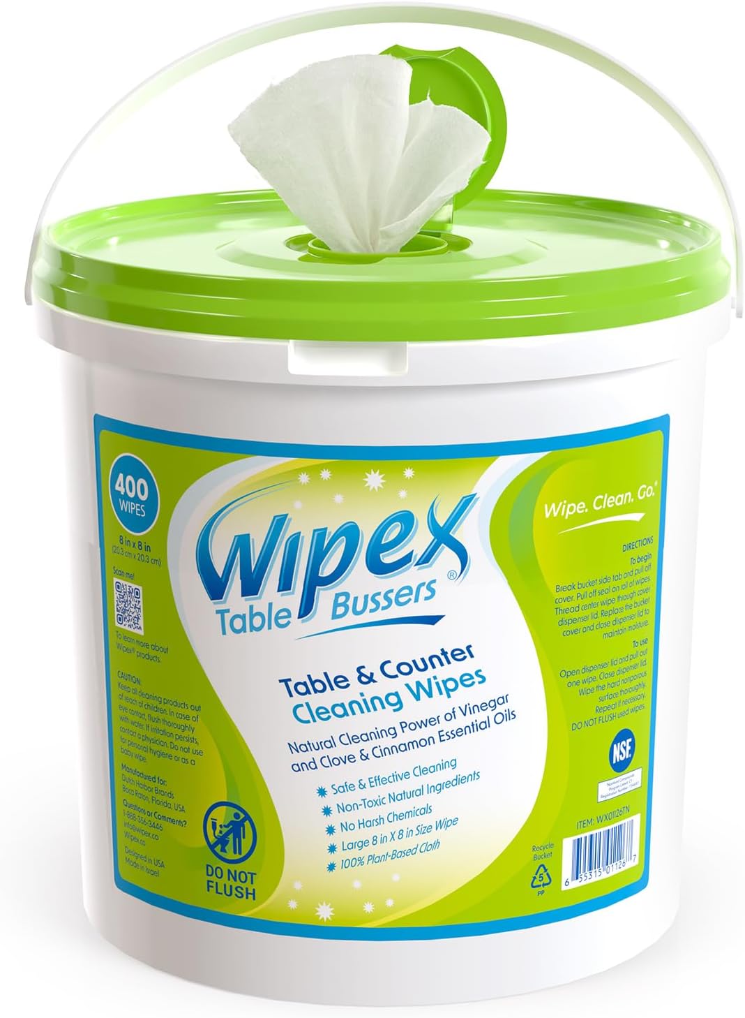 Wipex Table Bussers - Natural Cleaning Wipes | Table Cleaning Quick Cleaner & Counter Wipes | Made with Vinegar, Propolis, Clove and Cinnamon Oil, 400 Natural Surface Wipes