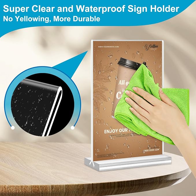 Acrylic Sign Holder 5 x 7, 16 Pack Clear Table Menu Vertical Display Stand - Image 5
