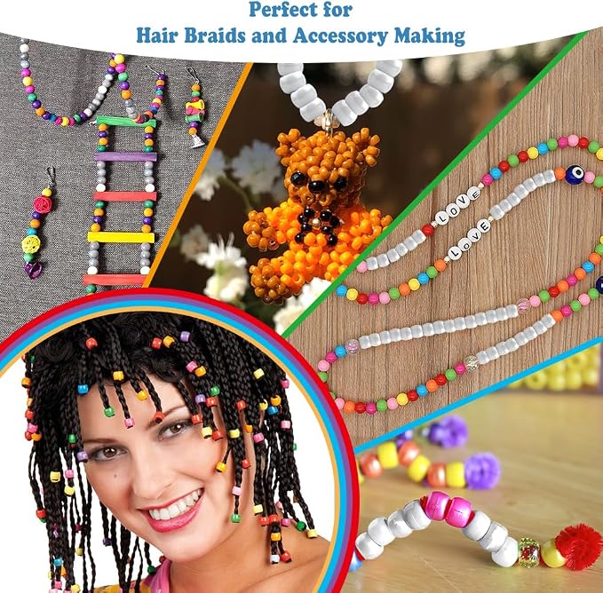 QPIXVB 1100PCS White Pony Beads, Friendship Bracelet Beads Kit, Bead - Image 6