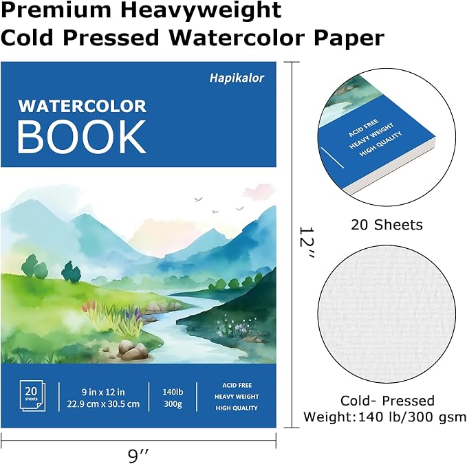 Hapikalor School Supplies for Teens, 140lb/300gsm, Premium Water Color Pad for - Image 2