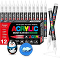 Surcotto 12 PCS White Acrylic Paint Markers, Water-Based Acrylic, Soft Brush by Surcotto