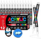 Surcotto 12 PCS White Acrylic Paint Markers, Water-Based Acrylic, Soft Brush by Surcotto