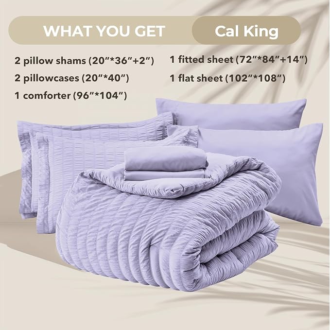 HYMOKEGE Light Purple California King Comforter Set Seersucker 7 Pieces - Image 6