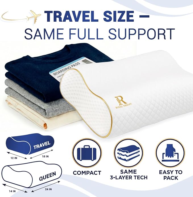 Royal Therapy Travel Memory Foam Pillow 2-Pack, Neck Pillow Bamboo Adjustable - Image 3