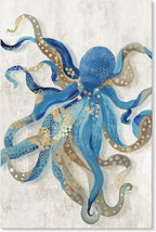 Octopus Canvas Wall Art Blue and Gold Sea Animal Picture Ocean Life Theme by JAPOART