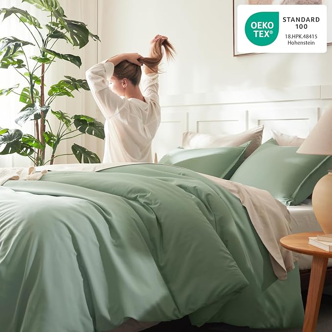Litanika Oversized King Comforter Set 120x98, 3 Pieces Sage Green Lightweight - Image 4