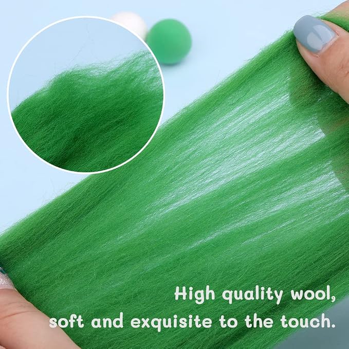 QMNNMA Wool Roving Bulk, 8.82oz Needle Felting Wool-Grass Green | Wool Roving - Image 4