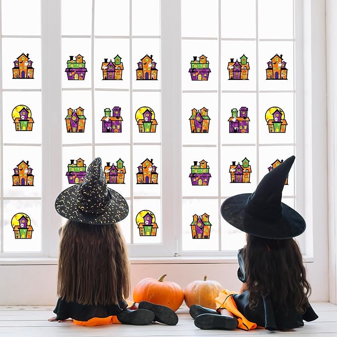 Renbuzhu 36PCS Halloweens Crafts Bulk: Haunted House Paper Suncatchers DIY Kit - Image 3