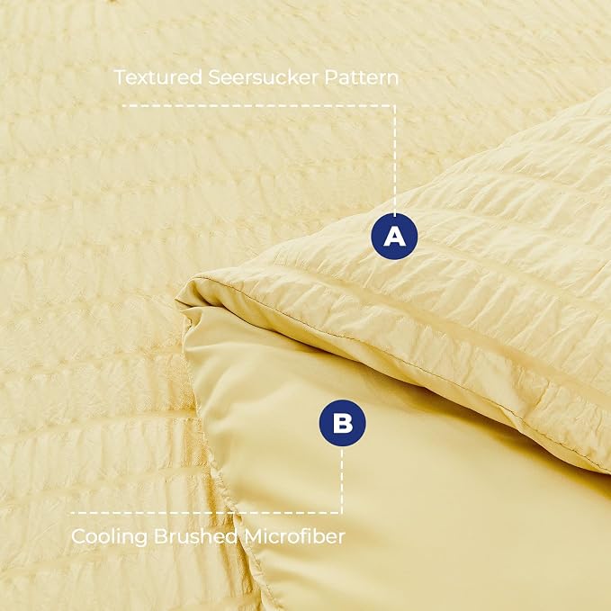 HYMOKEGE Yellow California King Comforter Set Seersucker 7 Pieces, All Season - Image 4