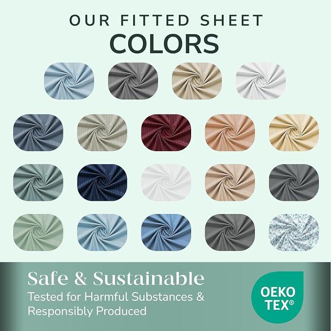 Feather & Stitch 1 Piece Fitted Sheet Twin Size, 100% Cotton Damask Sateen Weave - Image 7