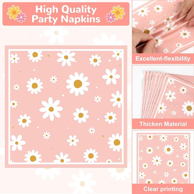 50 Guests Daisy Plates and Napkins Party Supplies Groovy Floral Party - Image 5