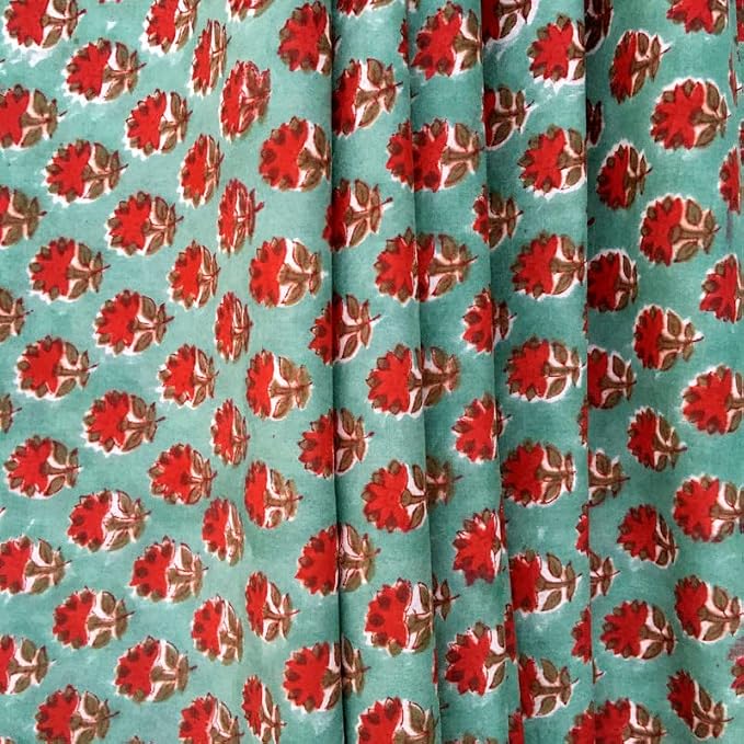 E-Tailor® Indian Ethnic 100% Cotton Voile Running Hand Block Print Natural - Image 3