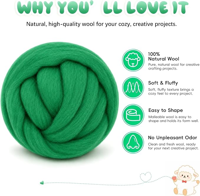 3.53oz Wool Roving: Needle Felting Wool White Roving Wool Felting Supplies Pure - Image 2