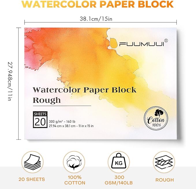 Fuumuui 11×15 Watercolor Paper Block, Textured Rough 100% Cotton Watercolor - Image 6