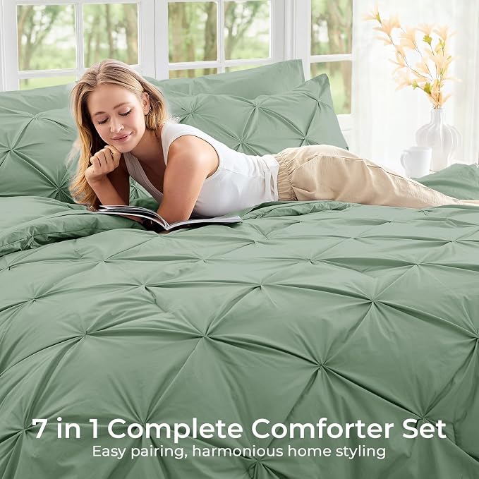 Sasttie King Size Comforter Set, 7-Piece Bed in a Bag, Pintuck Bedding Set - Image 6