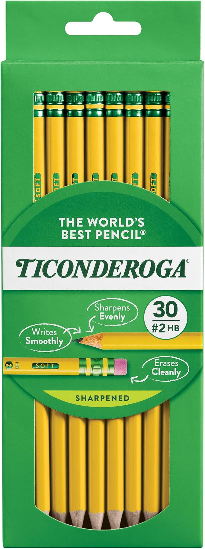 Ticonderoga Wood-Cased Pencils, Pre-Sharpened, 2 HB Soft, 6 Packs/180 Count by Ticonderoga