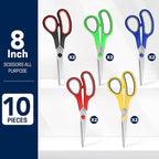 BURVAGY 8" 10 Pack All Purpose Heavy Duty Scissors- Comfort-Grip Sharp Scissors - Image 3