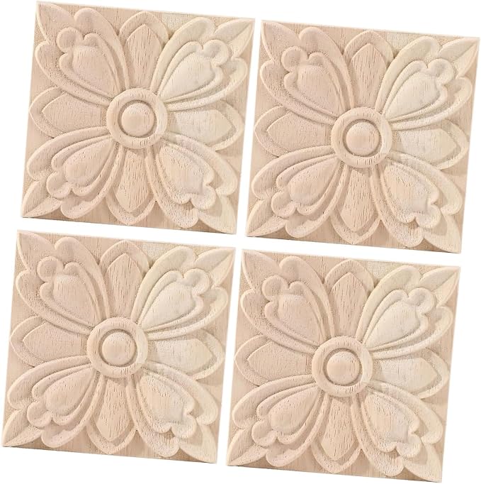 4PCS Square Wood Appliques Onlays Decorative by LXYUUM