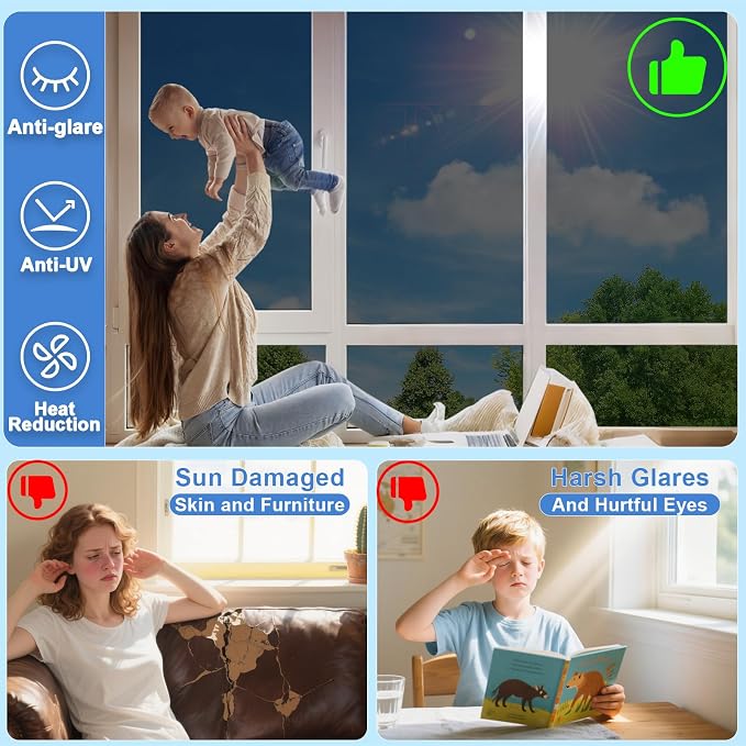 Window Privacy Film One Way Daytime Privacy Static Cling Sun Blocking Anti UV - Image 3