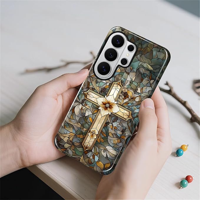 for Samsung Galaxy S26 Ultra Case, Christian Cross Stained Glass Pattern Glossy - Image 3